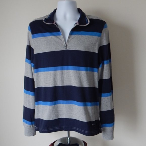 NWT Ben Sherman One Quarter Zip Long Sleeve Striped Cotton Blend Shirt Top - Picture 3 of 9